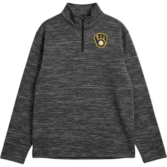Majestic Other - Majestic Milwaukee‎ Brewers MLB Quarter Zip Pullover Shirt Grey Mens Large New